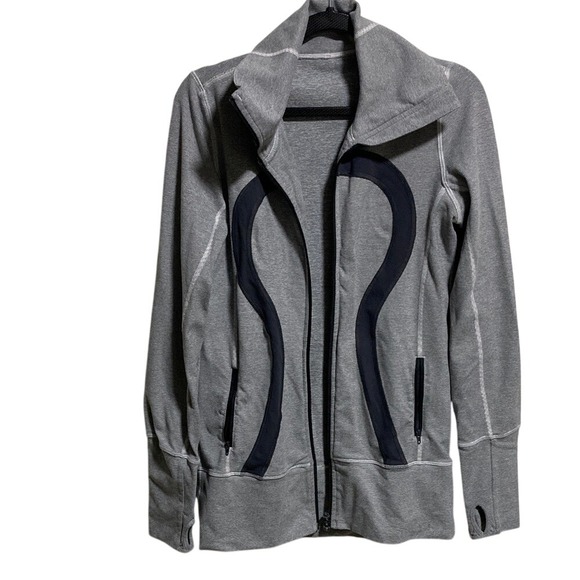 Lululemon Grey Stripe Jacket Full Zip Athleisure Athletic Jacket Women SZ 6 - Picture 2 of 9